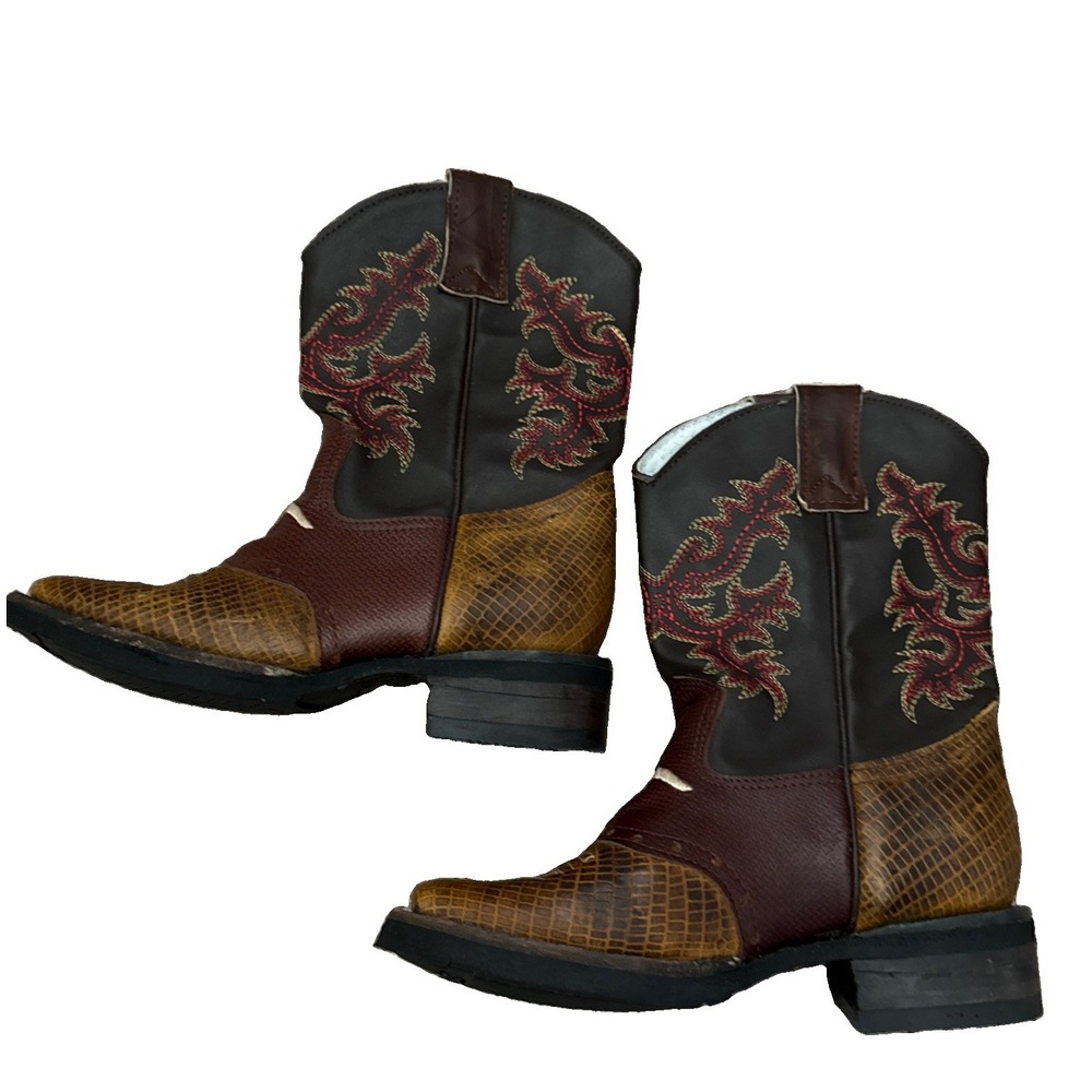Youth Leather Rodeo Toe Layered Size 9.5 Inch From Mexico